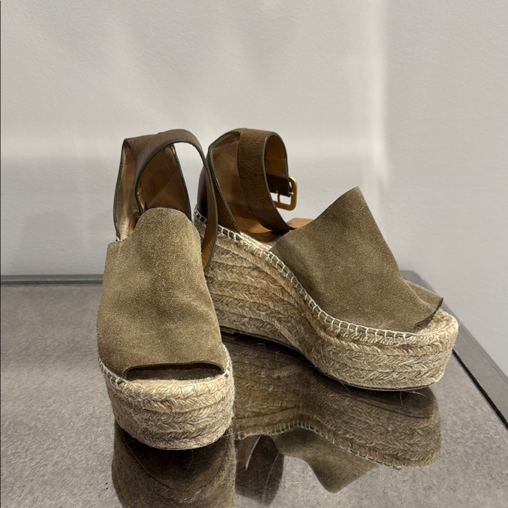 Brown Suede CHLOE Espadrille Wedge Sandals